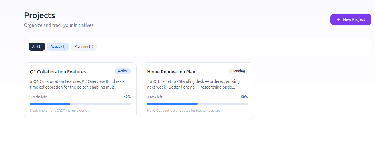 Screenshot of Track Projects in Compendio