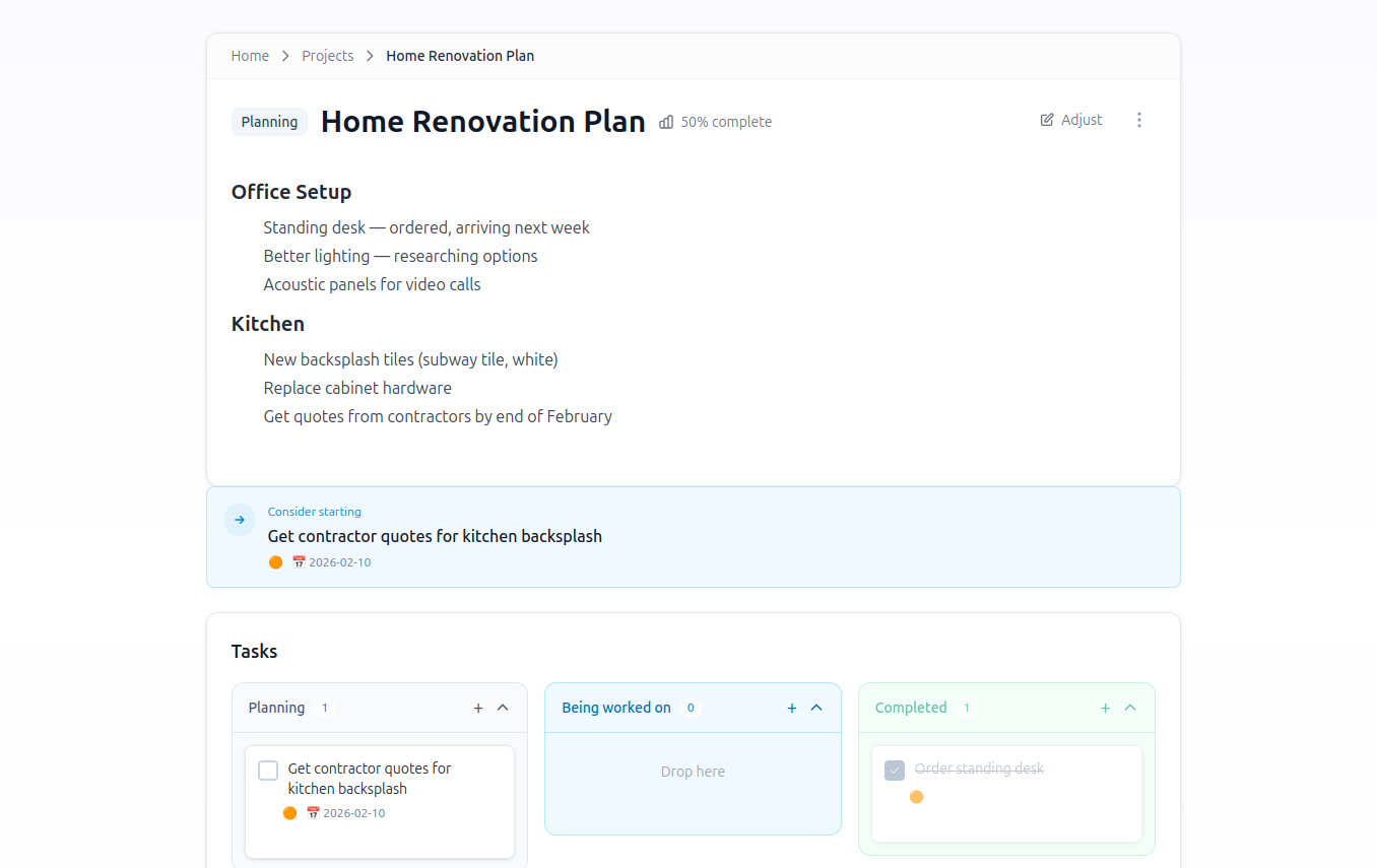 Screenshot of Track Projects in Compendio
